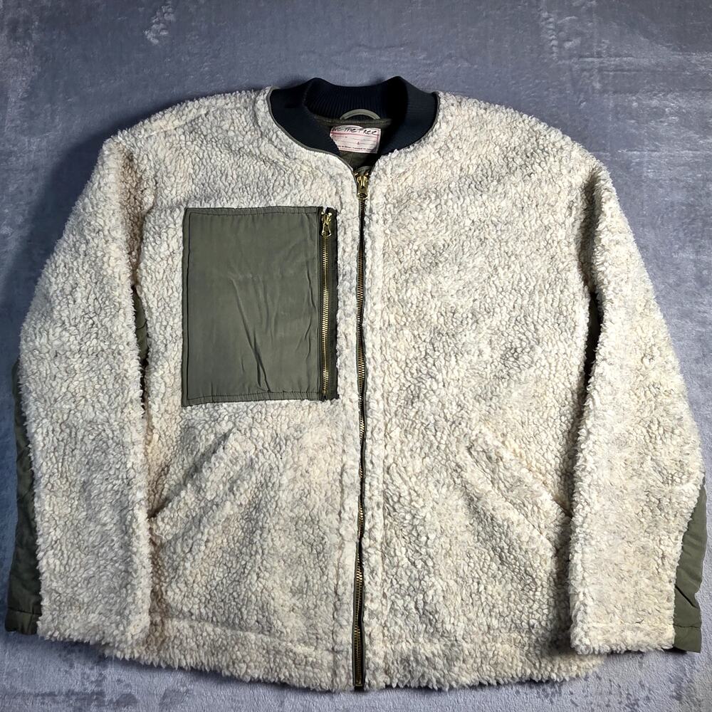 Free People We The Free Womens Large Rivington Sherpa Bomber Jacket Green/Cream